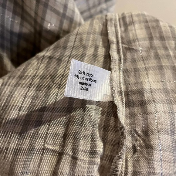 Lane Bryant Shirt NWT Gray Plaid Metallic Button Down Tie Front Rayon Size 28 - Picture 5 of 5